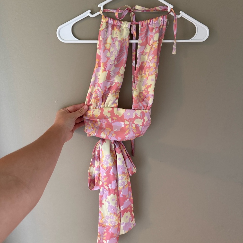 Floral Pink and Yellow Halter Top